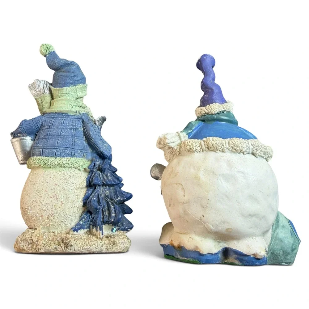 Vintage Snowman Figurine Set of 4 Suzi Mom GGI Skiing Winter Holiday Decor Blue